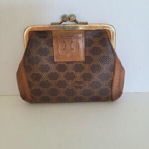 Vintage Celine Triomphe Monogram Kiss Lock Coin Purse Wallet Made in Italy